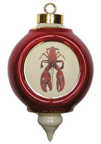 Lobster Victorian Red and Gold Christmas Ornament