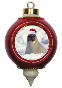 Seal Victorian Red and Gold Christmas Ornament