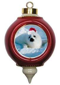 Seal Victorian Red and Gold Christmas Ornament