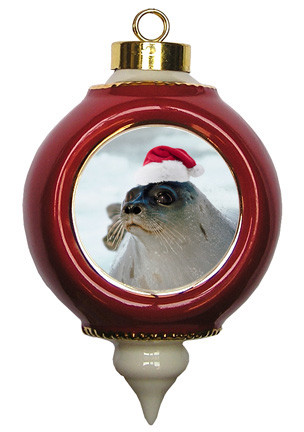 Seal Victorian Red and Gold Christmas Ornament