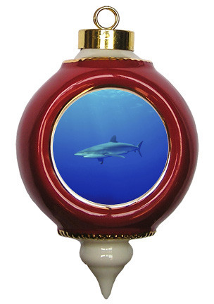 Shark Victorian Red and Gold Christmas Ornament