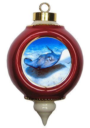 Stingray Victorian Red and Gold Christmas Ornament