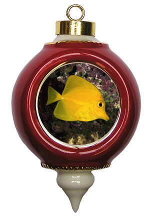 Yellow Tang Victorian Red and Gold Christmas Ornament