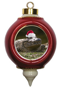 Alligator Victorian Red and Gold Christmas Ornament