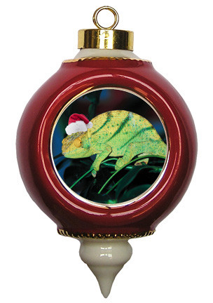 Chameleon Victorian Red and Gold Christmas Ornament