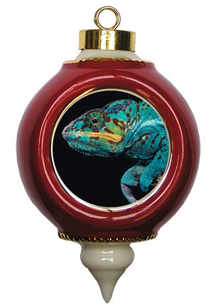 Chameleon Victorian Red and Gold Christmas Ornament