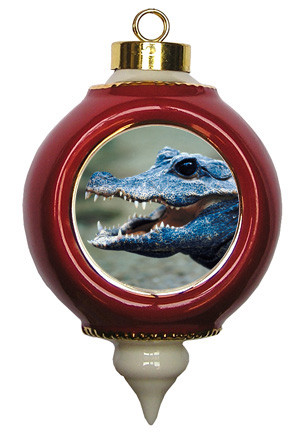 Crocodile Victorian Red and Gold Christmas Ornament