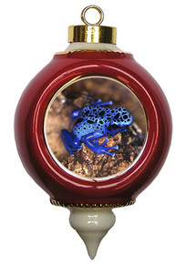 Blue Frog Victorian Red and Gold Christmas Ornament