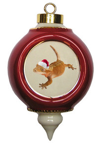 Gecko Victorian Red and Gold Christmas Ornament