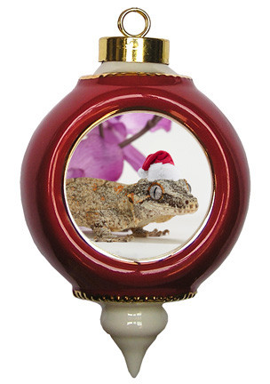 Gecko Victorian Red and Gold Christmas Ornament
