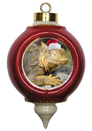Iguana Victorian Red and Gold Christmas Ornament