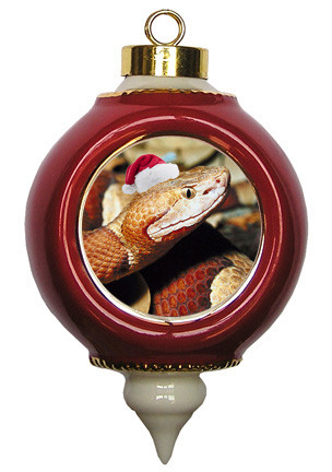 Copperhead Snake Victorian Red and Gold Christmas Ornament