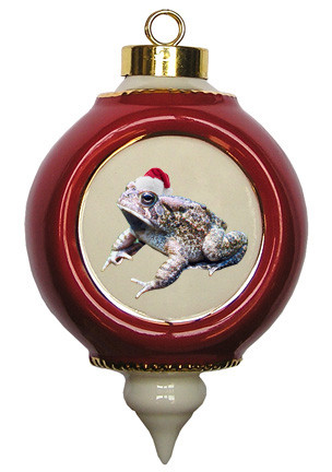 Toad Victorian Red and Gold Christmas Ornament