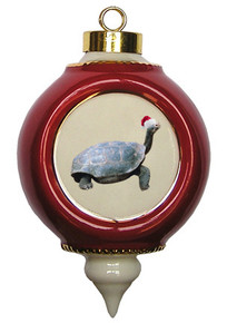 Turtle Victorian Red and Gold Christmas Ornament