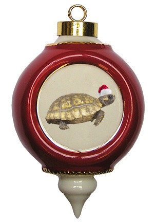 Turtle Victorian Red and Gold Christmas Ornament