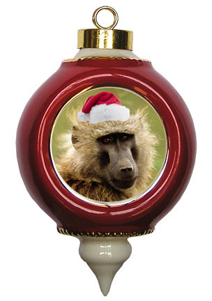 Baboon Victorian Red and Gold Christmas Ornament