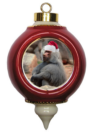 Baboon Victorian Red and Gold Christmas Ornament