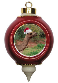 Camel Victorian Red and Gold Christmas Ornament