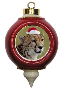 Cheetah Victorian Red and Gold Christmas Ornament