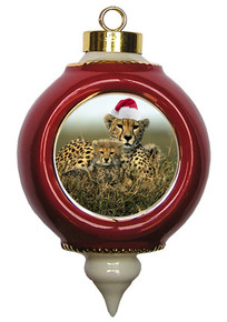 Cheetah Victorian Red and Gold Christmas Ornament