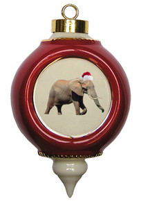 Elephant Victorian Red and Gold Christmas Ornament