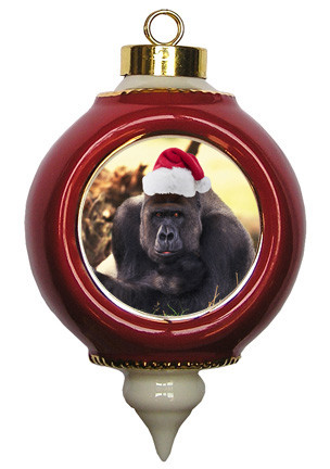 Gorilla Victorian Red and Gold Christmas Ornament