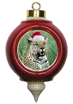 Leopard Victorian Red and Gold Christmas Ornament