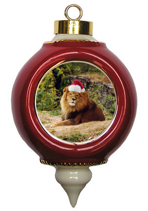 Lion Victorian Red and Gold Christmas Ornament