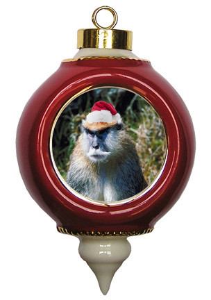 Monkey Victorian Red and Gold Christmas Ornament