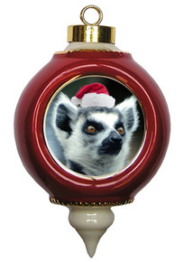 Monkey Victorian Red and Gold Christmas Ornament