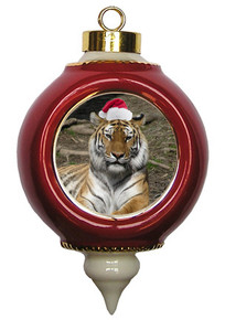 Tiger Victorian Red and Gold Christmas Ornament
