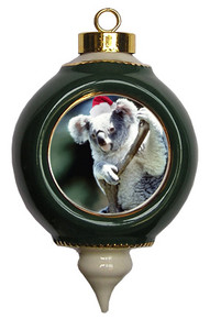 Koala Bear Ceramic Victorian Green and Gold Christmas Ornament