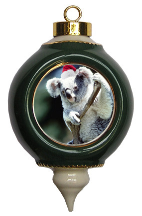 Koala Bear Ceramic Victorian Green and Gold Christmas Ornament