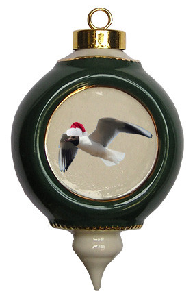 Black Headed Gull Victorian Green and Gold Christmas Ornament