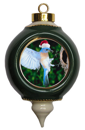 Bluebird Victorian Green and Gold Christmas Ornament