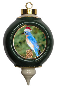 Bluebird Victorian Green and Gold Christmas Ornament