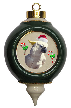 Cockatoo Victorian Green and Gold Christmas Ornament