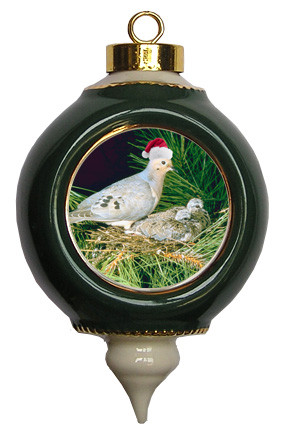 Dove Victorian Green and Gold Christmas Ornament