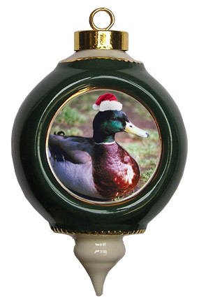 Duck Victorian Green and Gold Christmas Ornament