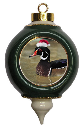 Duck Victorian Green and Gold Christmas Ornament