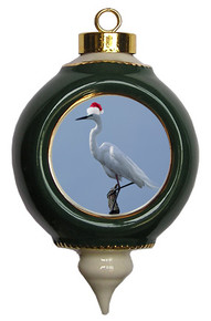 Egret Victorian Green and Gold Christmas Ornament