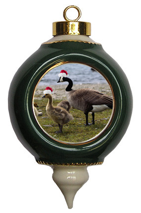 Geese Victorian Green and Gold Christmas Ornament