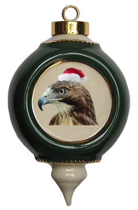 Hawk Victorian Green and Gold Christmas Ornament
