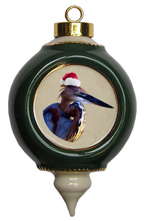 Goliath Heron Victorian Green and Gold Christmas Ornament