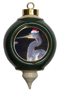 Louisiana Heron Victorian Green and Gold Christmas Ornament