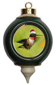 Hummingbird Victorian Green and Gold Christmas Ornament