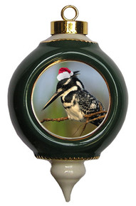 Pied Kingfisher Victorian Green and Gold Christmas Ornament