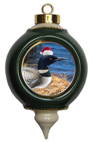 Loon Victorian Green and Gold Christmas Ornament
