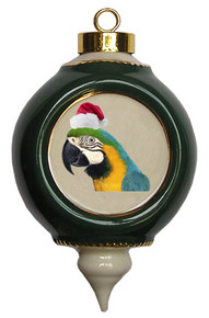 Macaw Victorian Green and Gold Christmas Ornament
