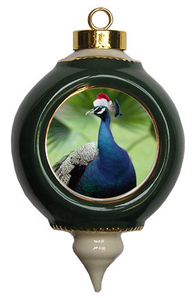 Peacock Victorian Green and Gold Christmas Ornament